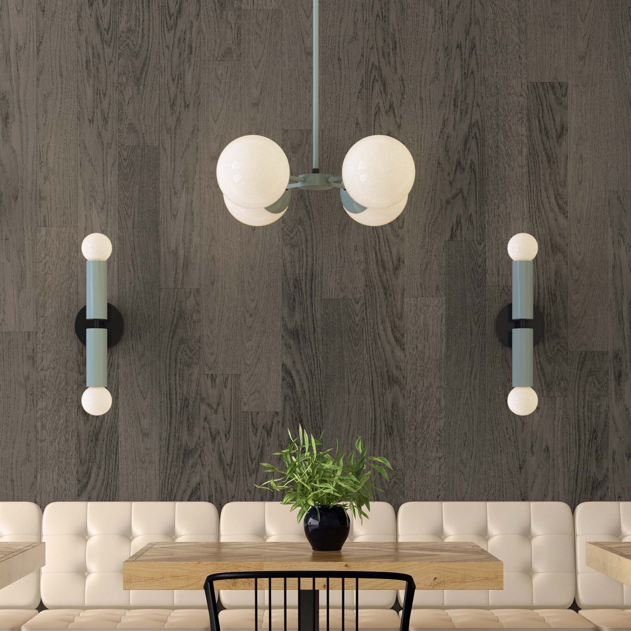 Black and spa green color monarch wall sconce restaurant scene dutton brown lighting