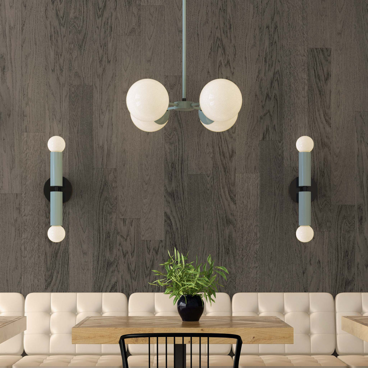 Black and spa green color monarch wall sconce restaurant scene dutton brown lighting