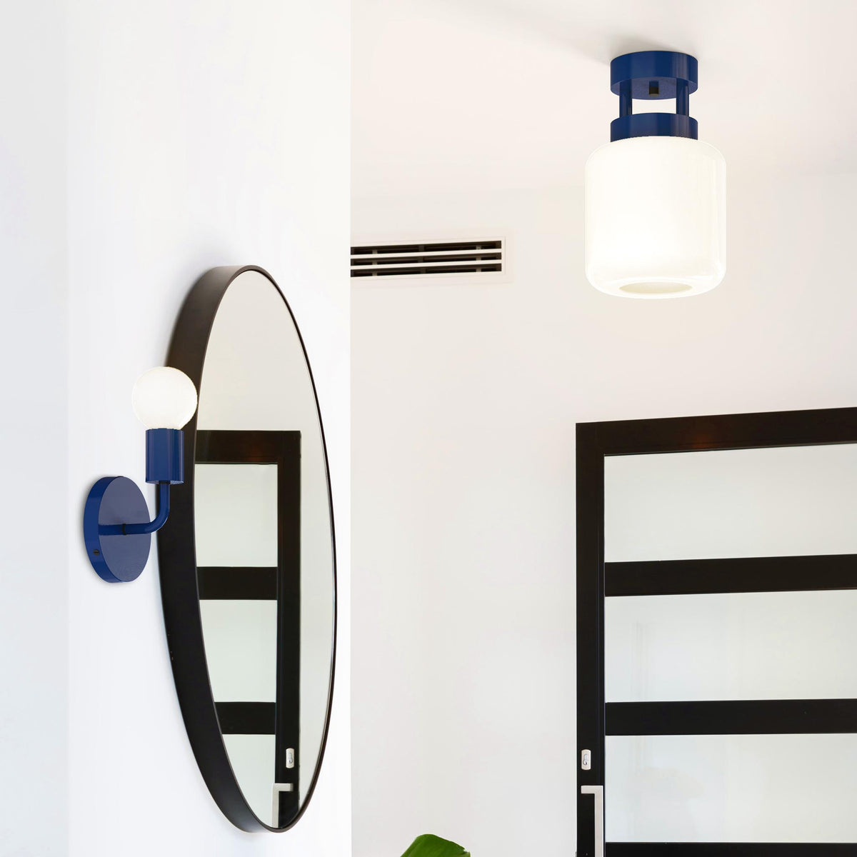 Cobalt and black Maxo 8" flush mount foyer scene picture Dutton Brown lighting