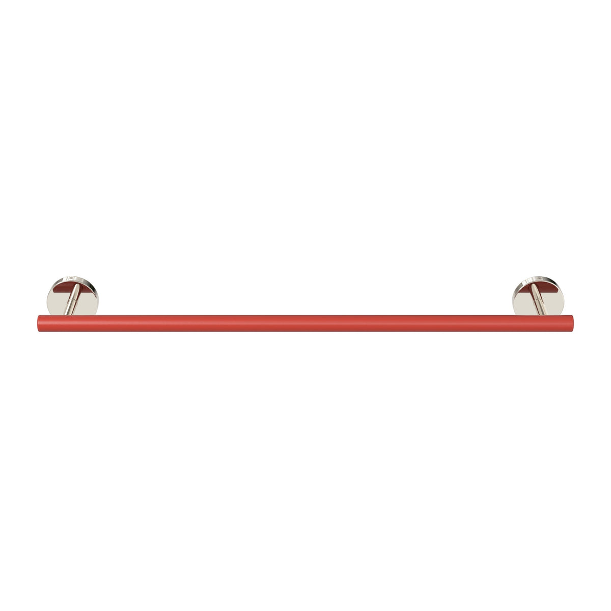 Nickel and Riding Hood Red color Swift Towel Bar 18" Dutton Brown hardware