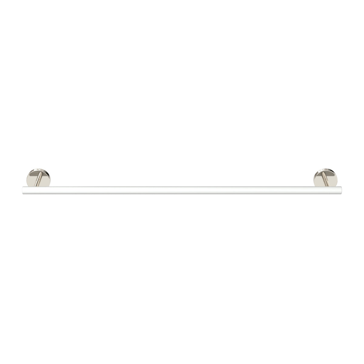 Nickel and White color Swift Towel Bar 24" Dutton Brown hardware