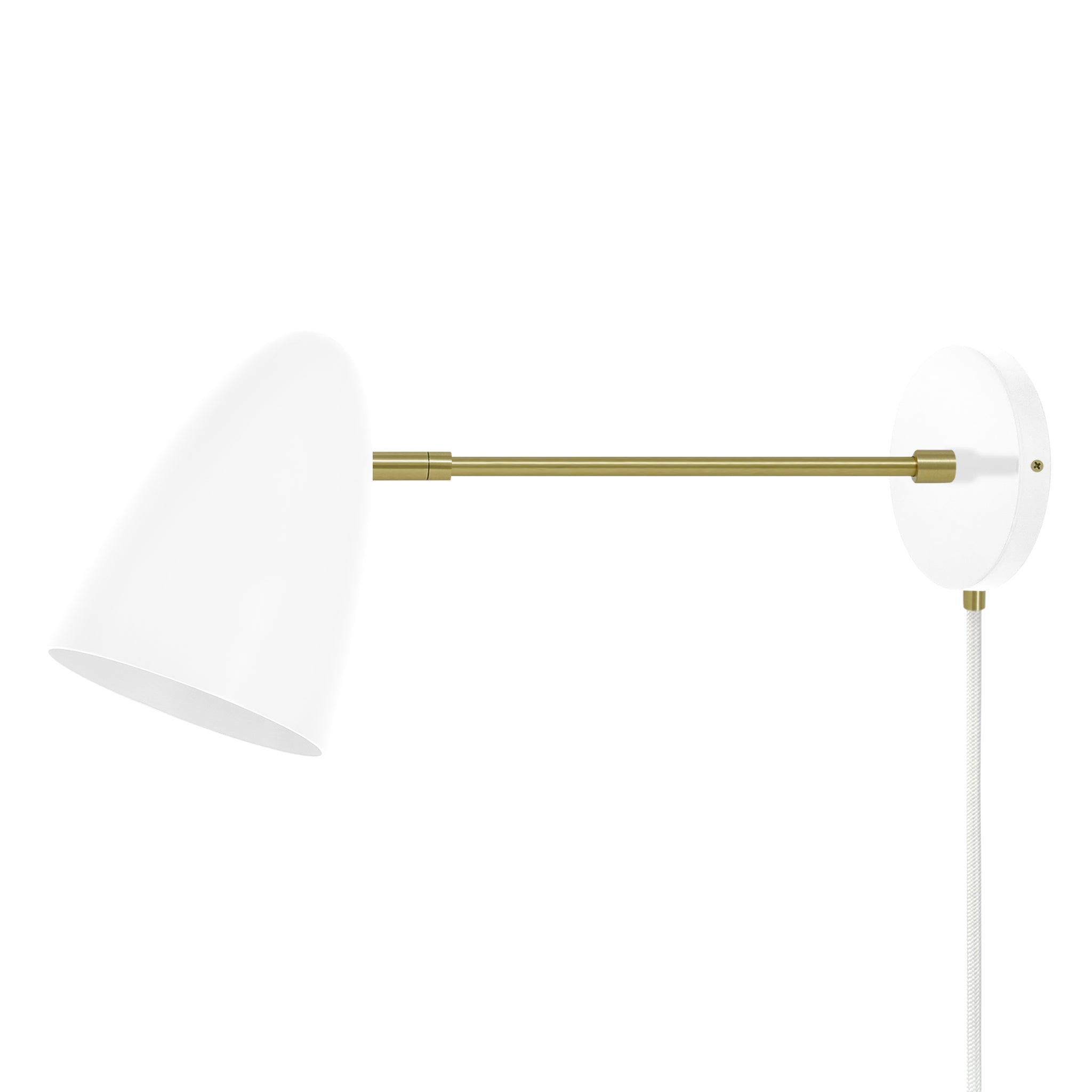 Brass and white color Boom plug-in sconce 10" arm Dutton Brown lighting