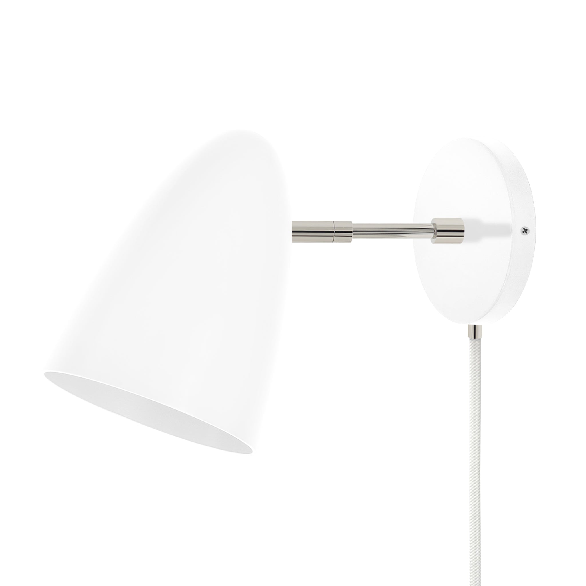 Nickel and white color Boom plug-in sconce 3" arm Dutton Brown lighting