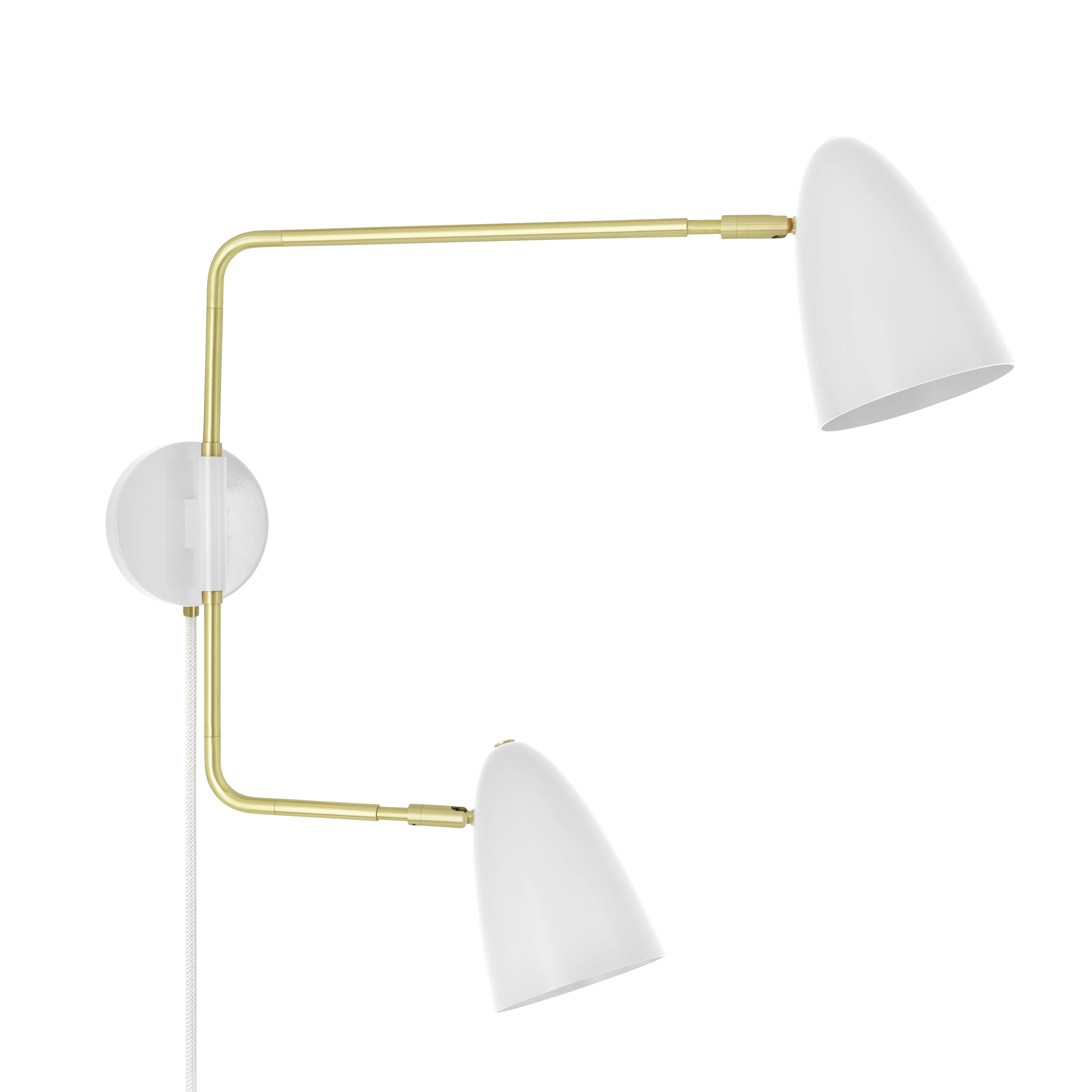 Brass and white color Boom Double Swing Arm plug-in sconce Dutton Brown lighting