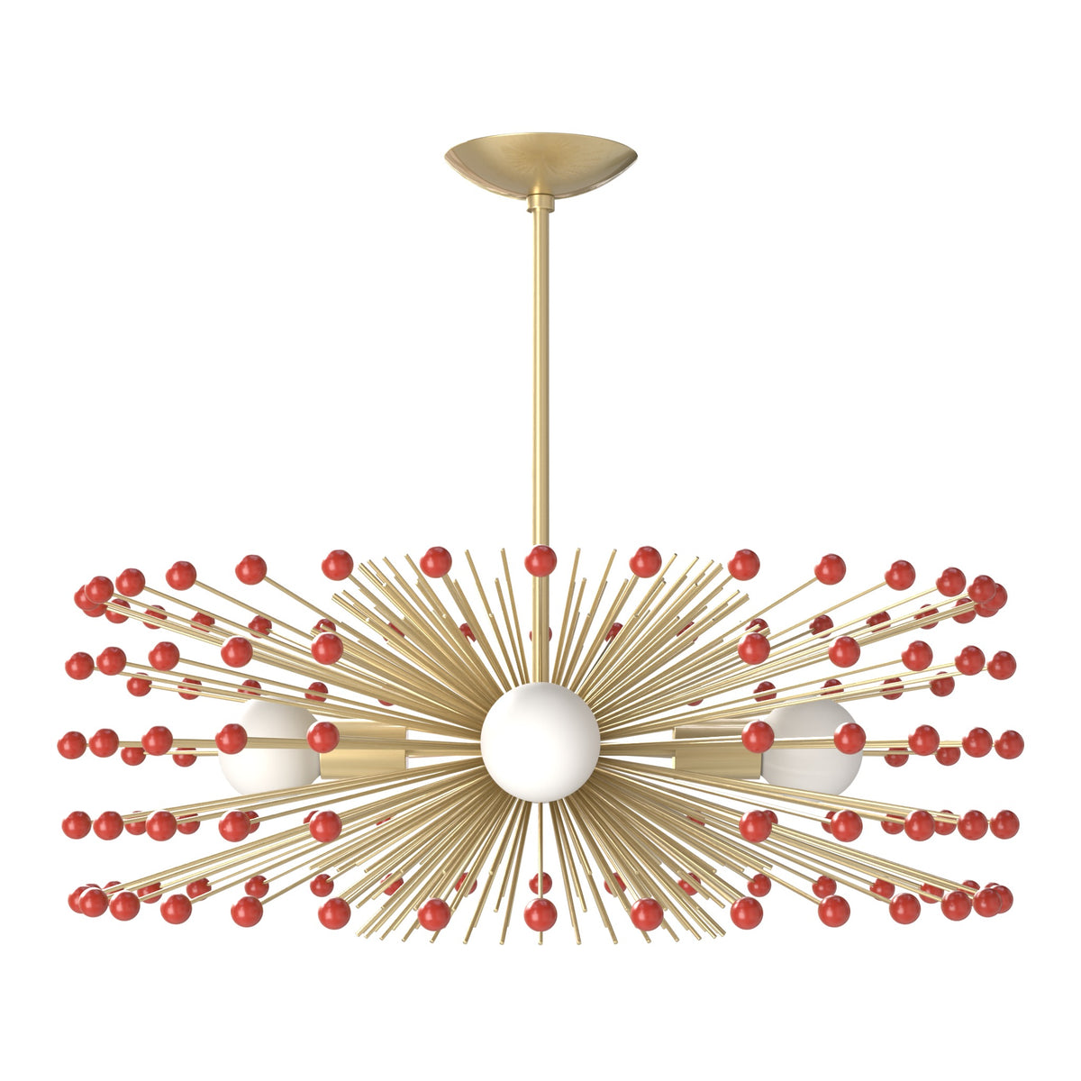 Brass and riding hood red color Beaded Urchin chandelier 27" Dutton Brown lighting