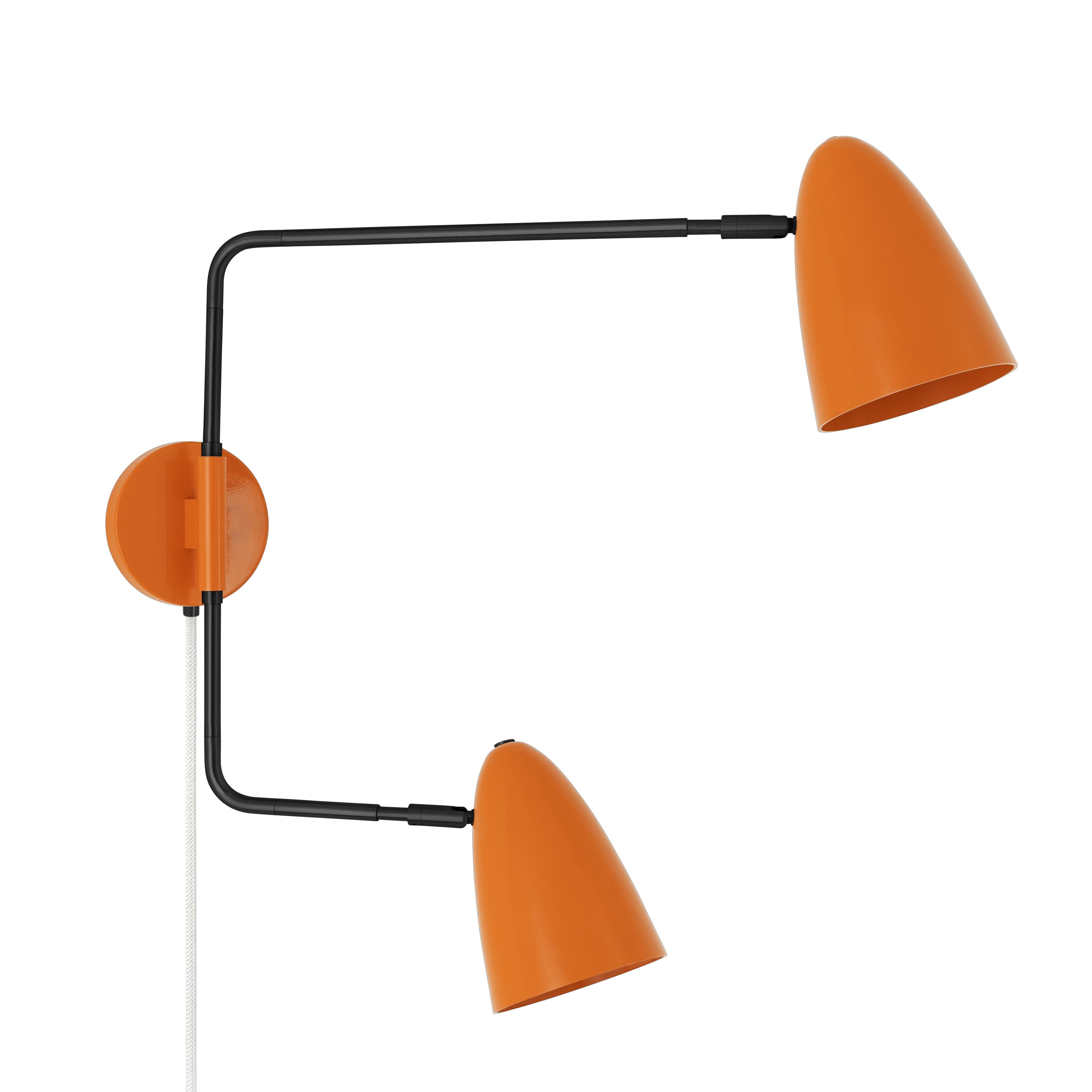 Black and orange color Boom Double Swing Arm plug-in sconce Dutton Brown lighting