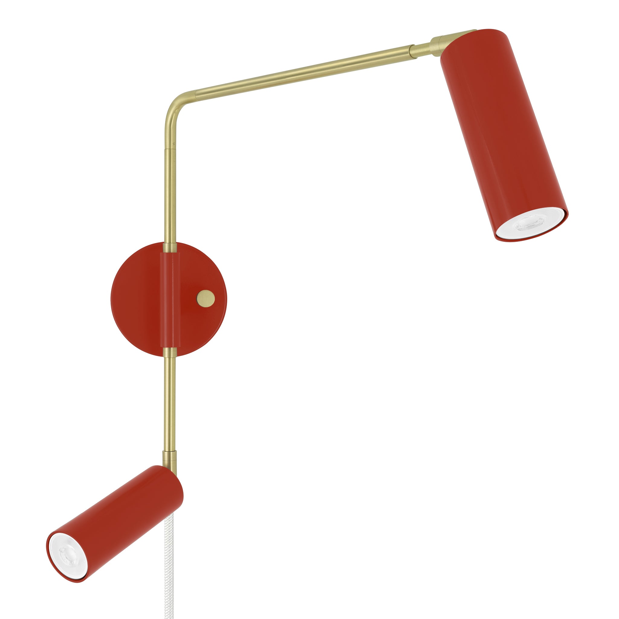 Brass and riding hood red color Reader Double Swing Arm plug-in sconce Dutton Brown lighting