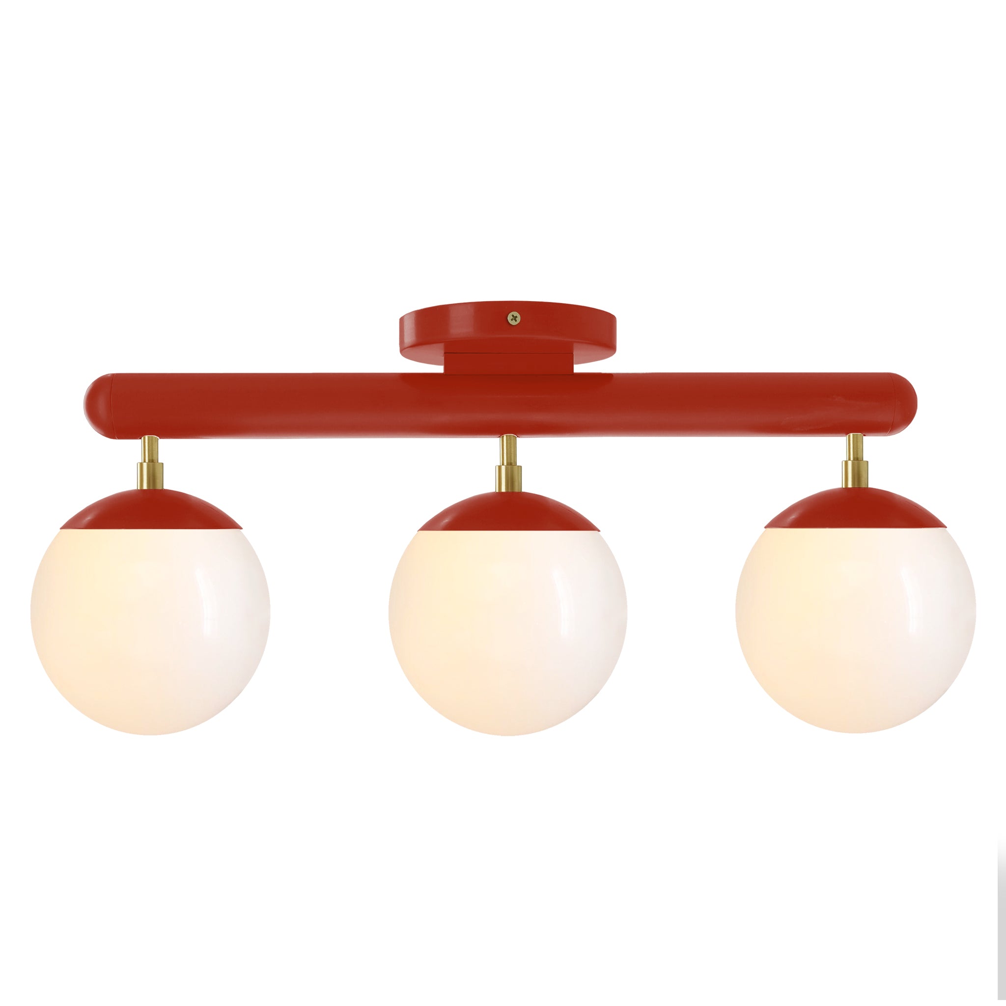 Brass and riding hood red color Icon 3 flush mount Dutton Brown lighting