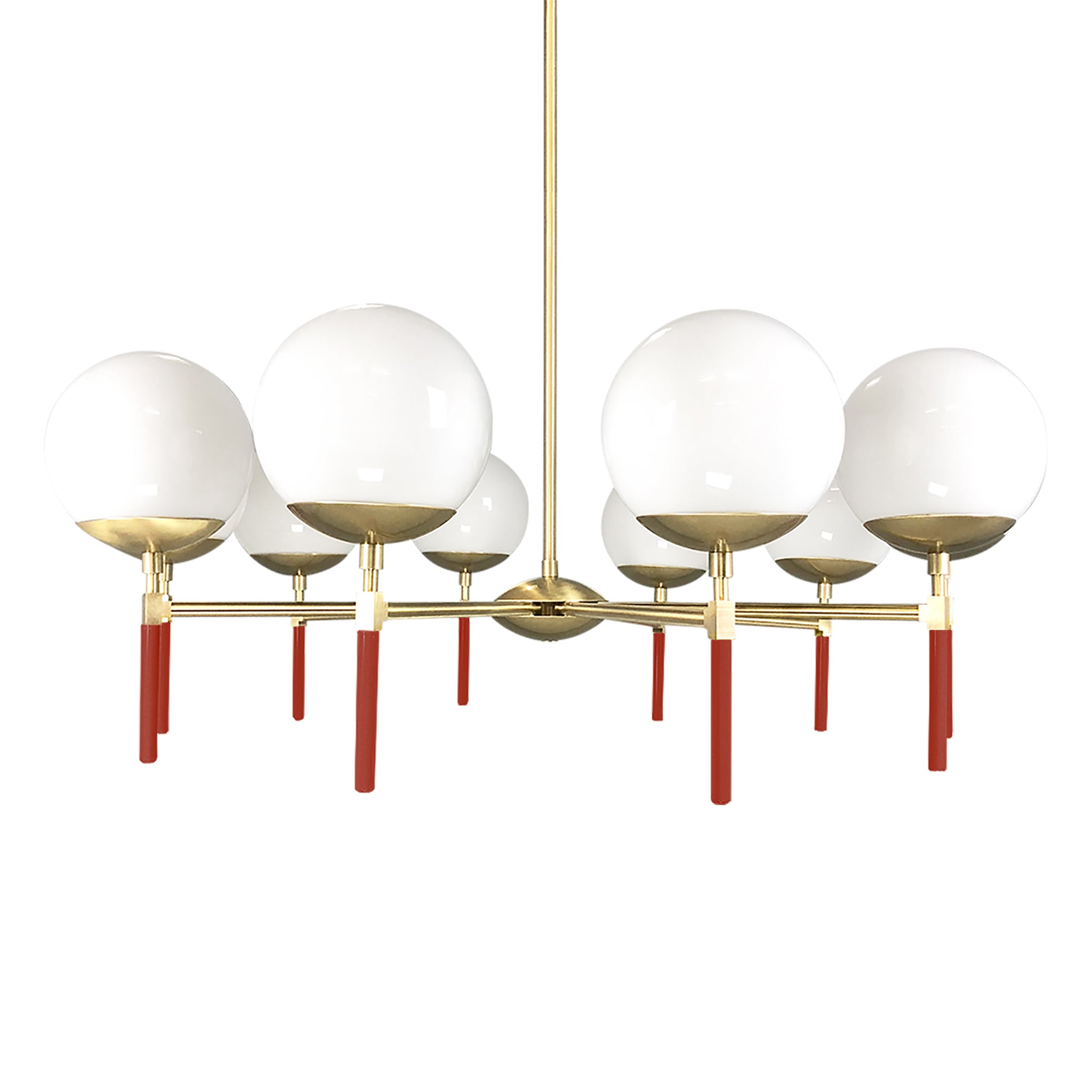 Brass and riding hood red color Lolli chandelier 36" Dutton Brown lighting