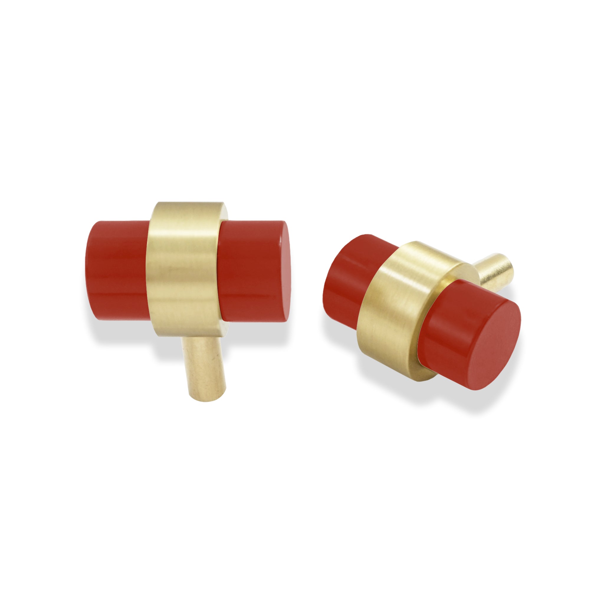 Riding Hood Red brass color Persona Knob hardware Dutton Brown.