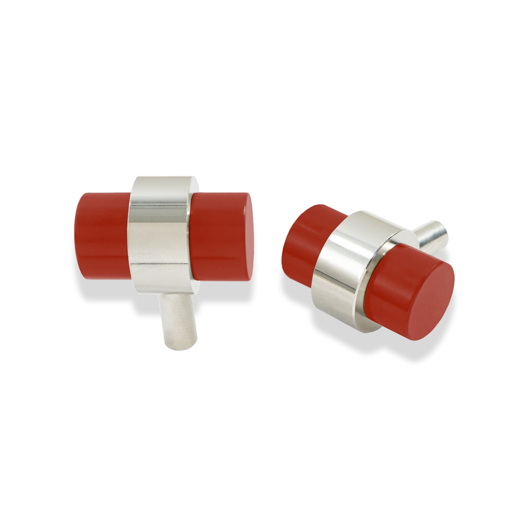 Riding Hood Red nickel color Persona Knob hardware Dutton Brown.