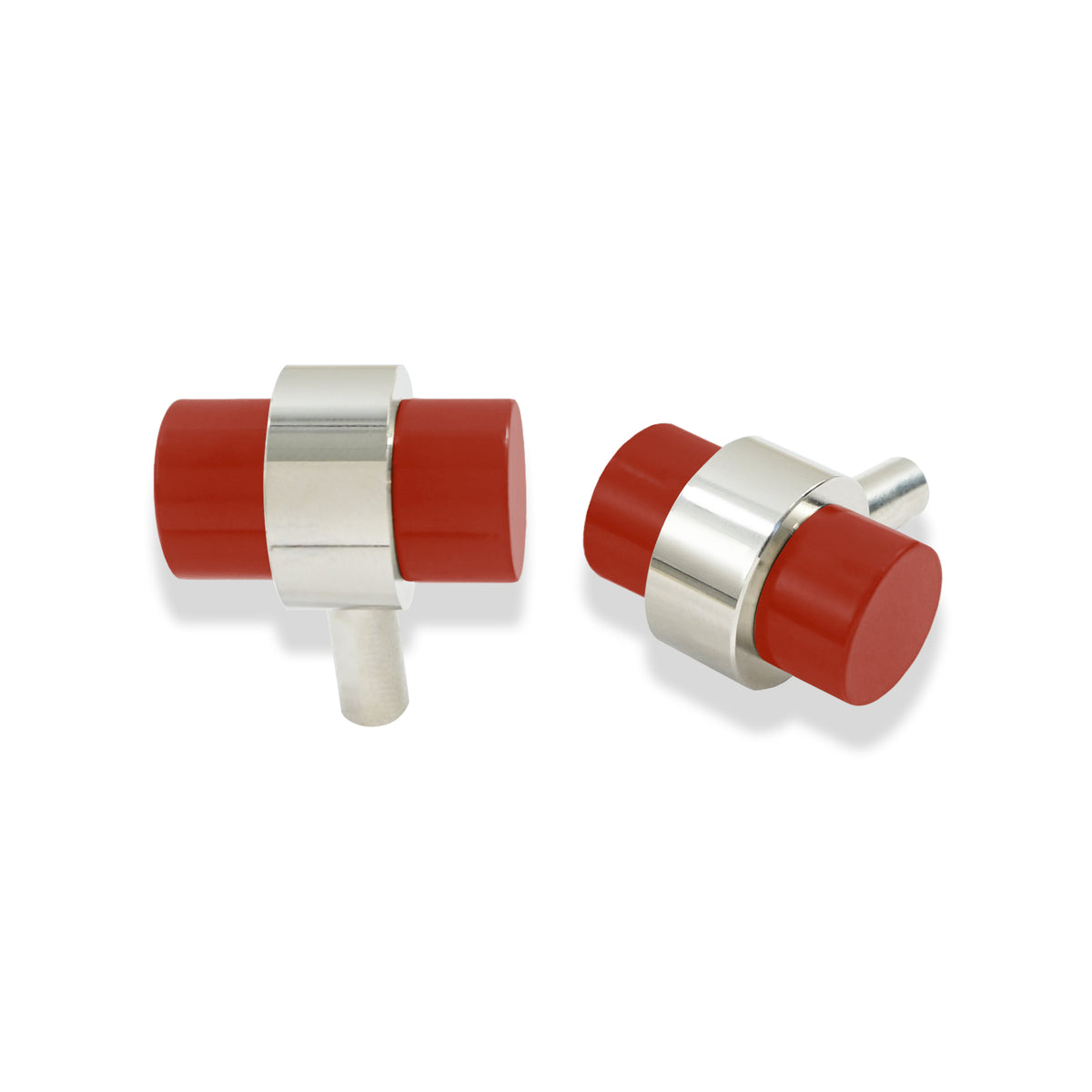 Riding Hood Red nickel color Persona Knob hardware Dutton Brown.