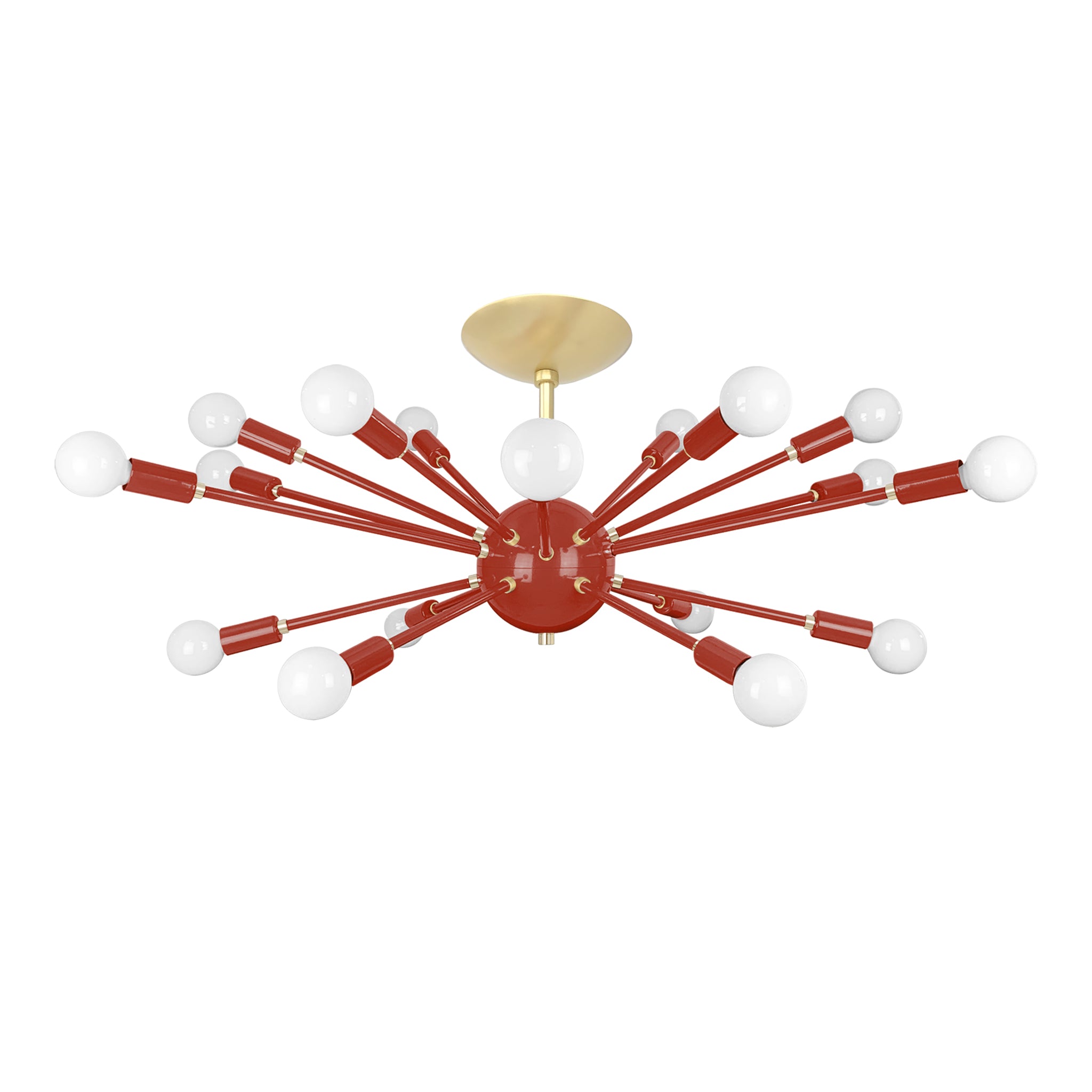 Brass and riding hood red color Elliptical Sputnik flush mount 32" Dutton Brown lighting