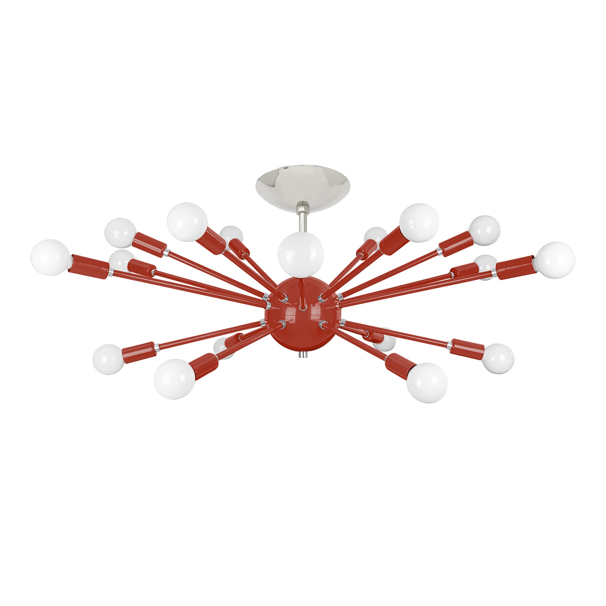 Nickel and riding hood red color Elliptical Sputnik flush mount 32" Dutton Brown lighting