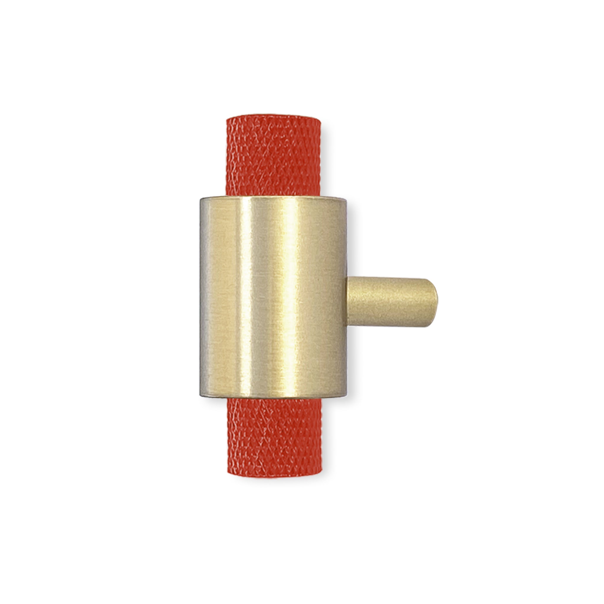 Brass and riding hood red color Tux knob Dutton Brown hardware