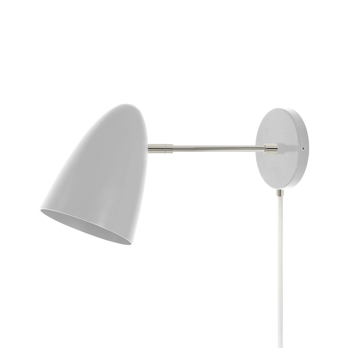 Nickel and chalk color Boom plug-in sconce 6" arm Dutton Brown lighting