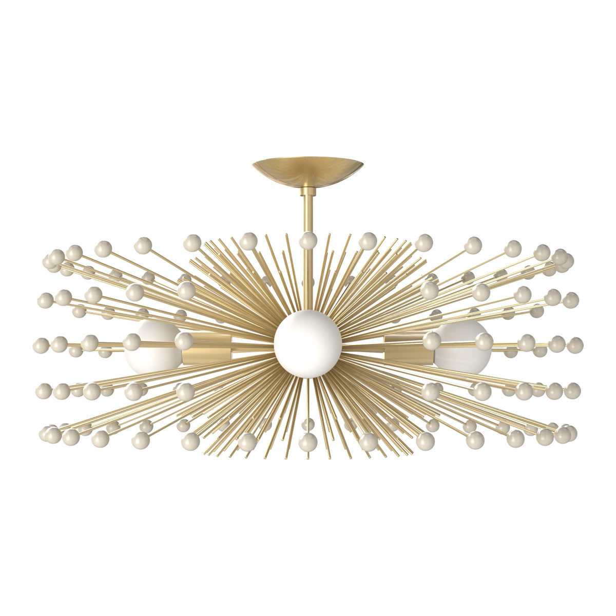 Brass and bone color Beaded Urchin flush mount 27" Dutton Brown lighting