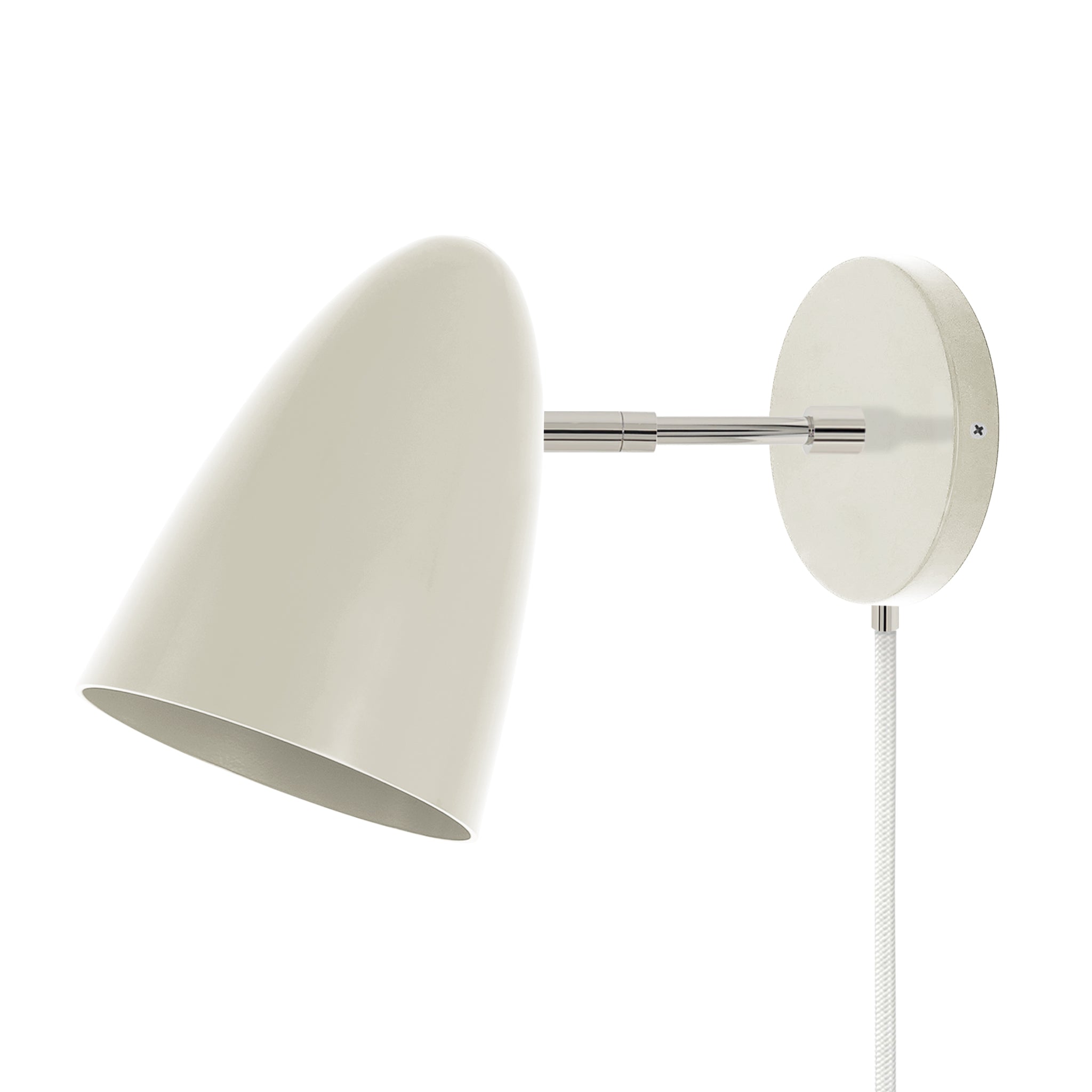 Nickel and bone color Boom plug-in sconce 3" arm Dutton Brown lighting