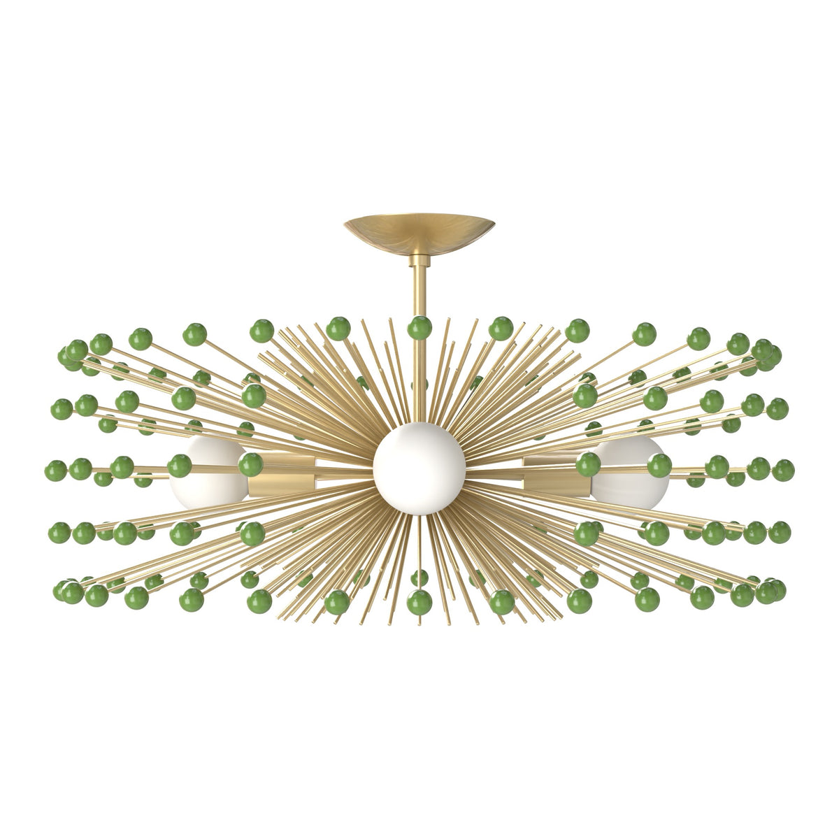 Brass and python green color Beaded Urchin flush mount 27" Dutton Brown lighting
