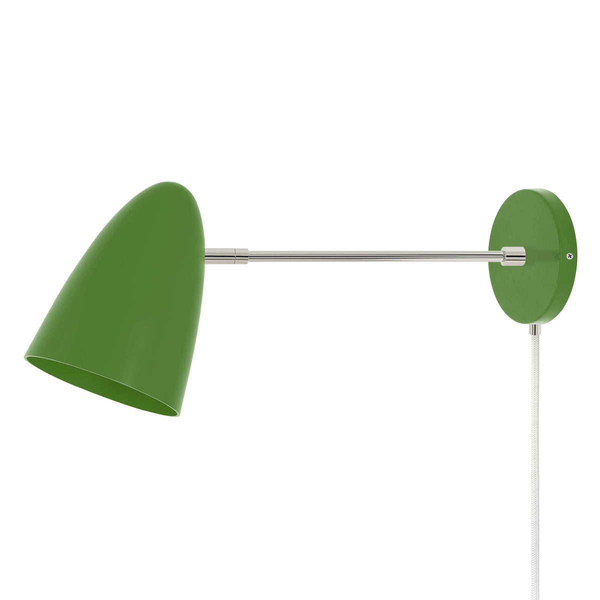 Nickel and python green color Boom plug-in sconce 10" arm Dutton Brown lighting