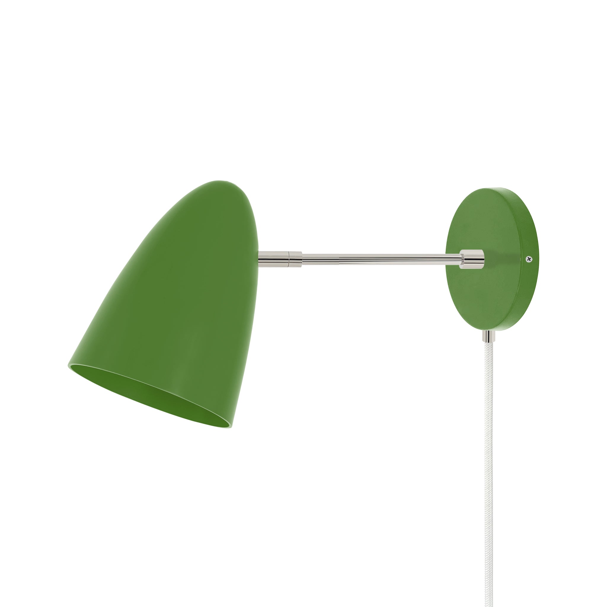 Nickel and lagoon color Boom plug-in sconce 6" arm Dutton Brown lighting