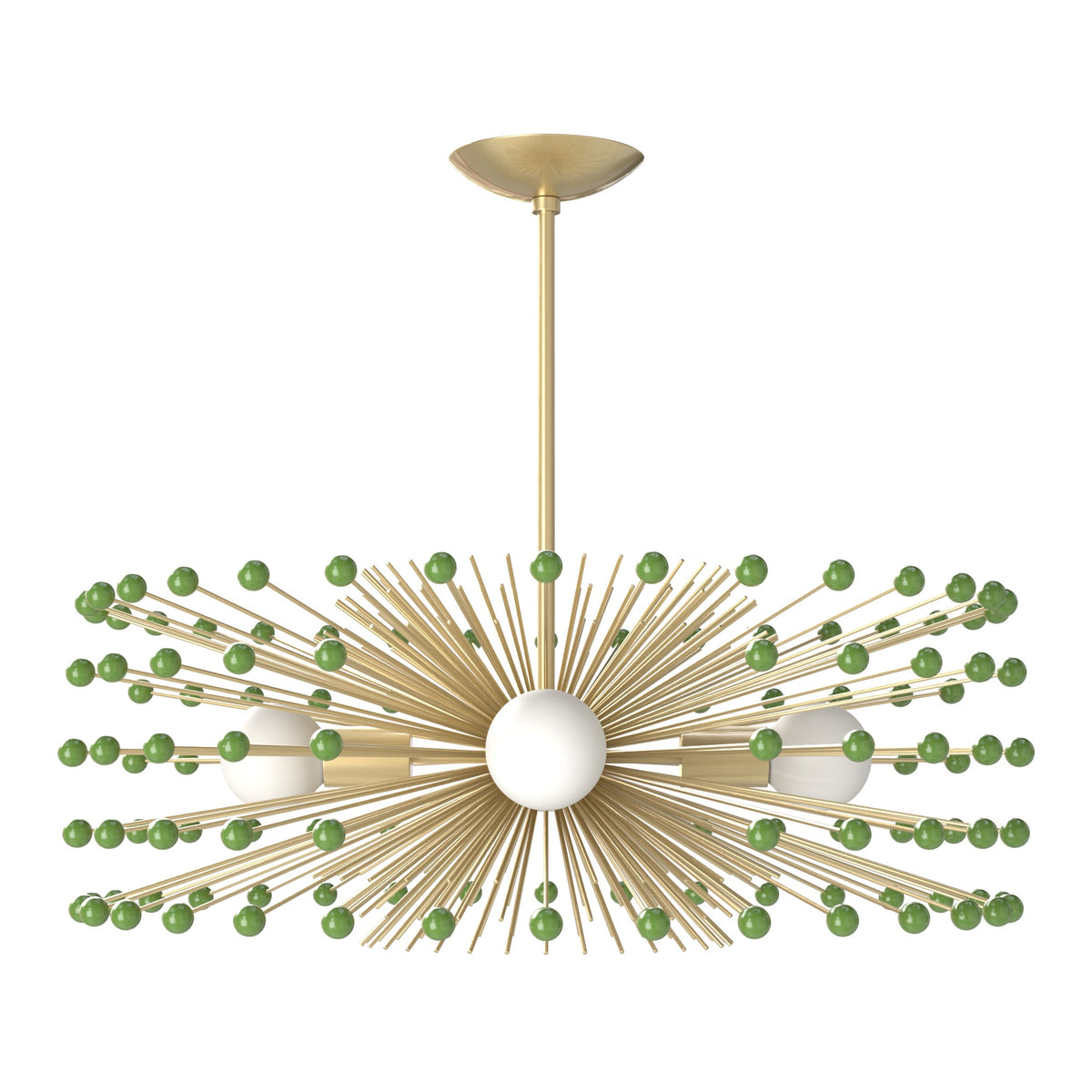 Brass and python green color Beaded Urchin chandelier 27" Dutton Brown lighting