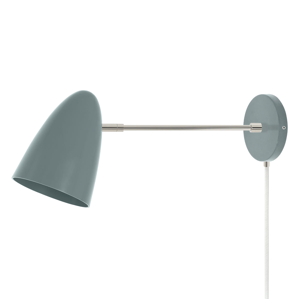 Nickel and lagoon color Boom plug-in sconce 10" arm Dutton Brown lighting