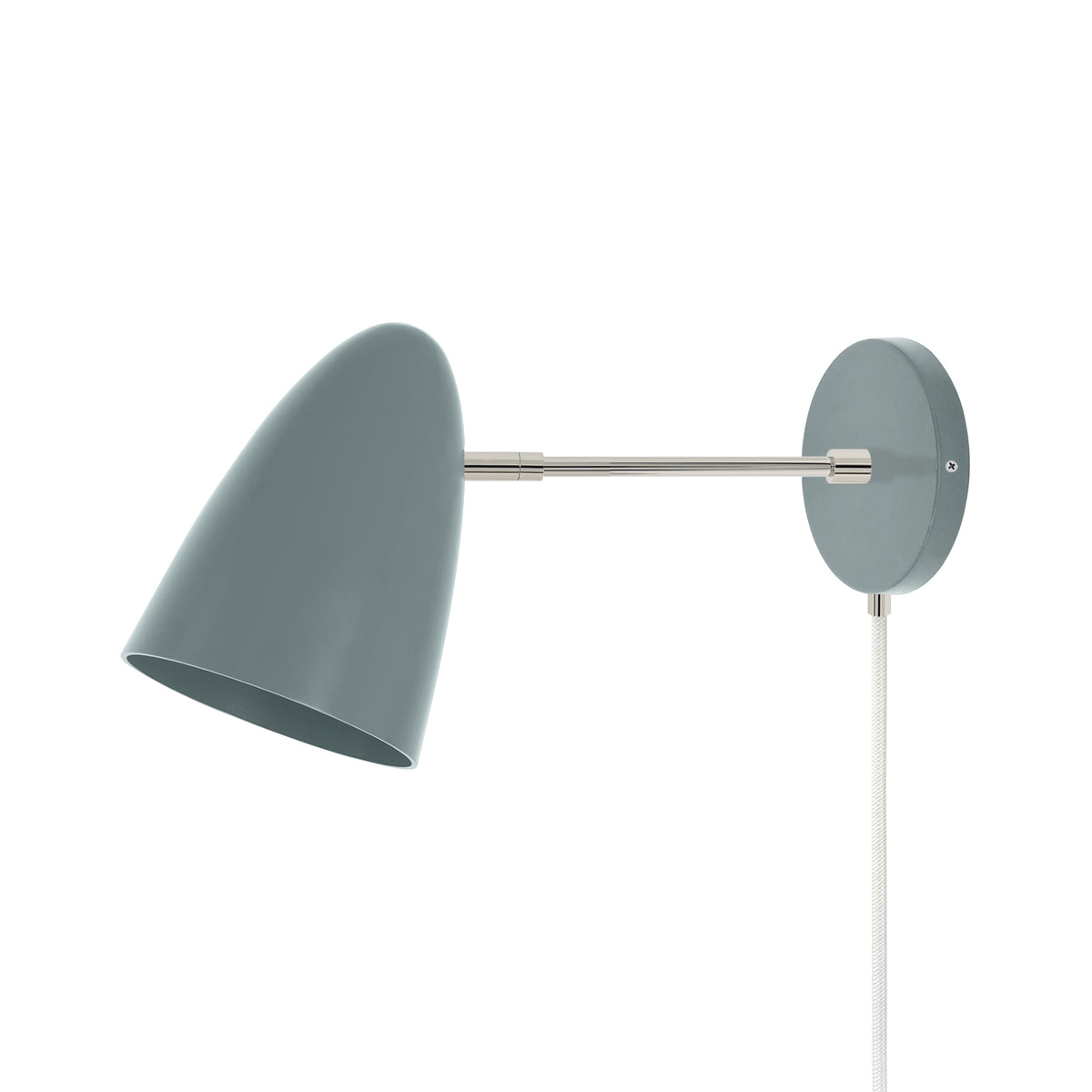 Nickel and lagoon color Boom plug-in sconce 6" arm Dutton Brown lighting