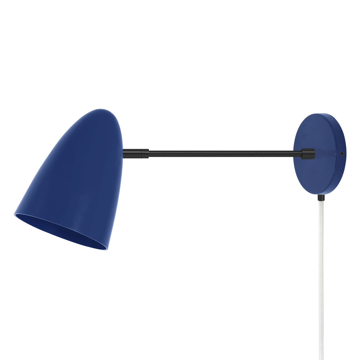 Black and cobalt color Boom plug-in sconce 10" arm Dutton Brown lighting