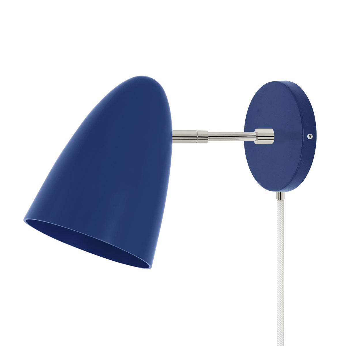 Nickel and cobalt color Boom plug-in sconce 3" arm Dutton Brown lighting
