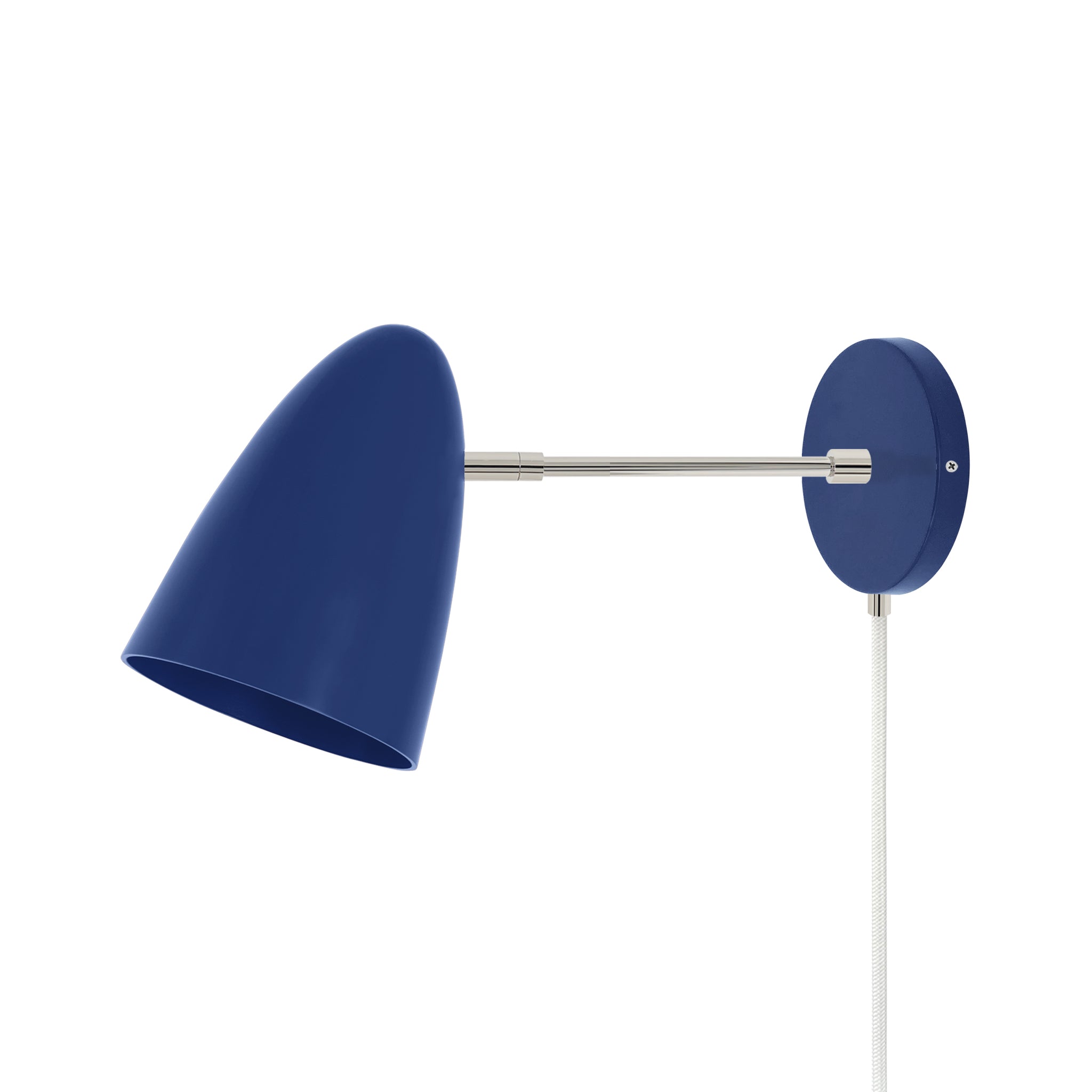 Nickel and cobalt color Boom plug-in sconce 6" arm Dutton Brown lighting