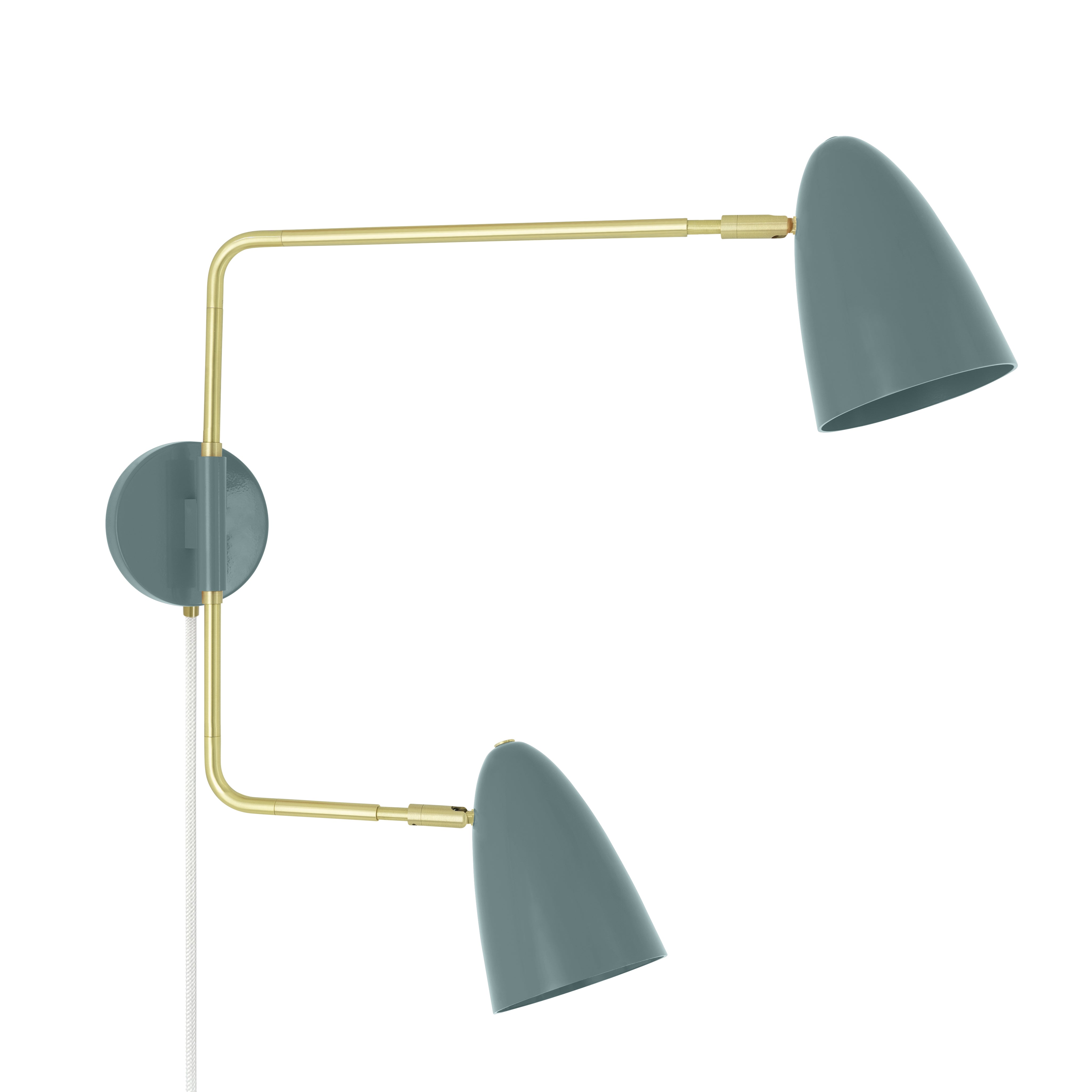 Brass and lagoon color Boom Double Swing Arm plug-in sconce Dutton Brown lighting