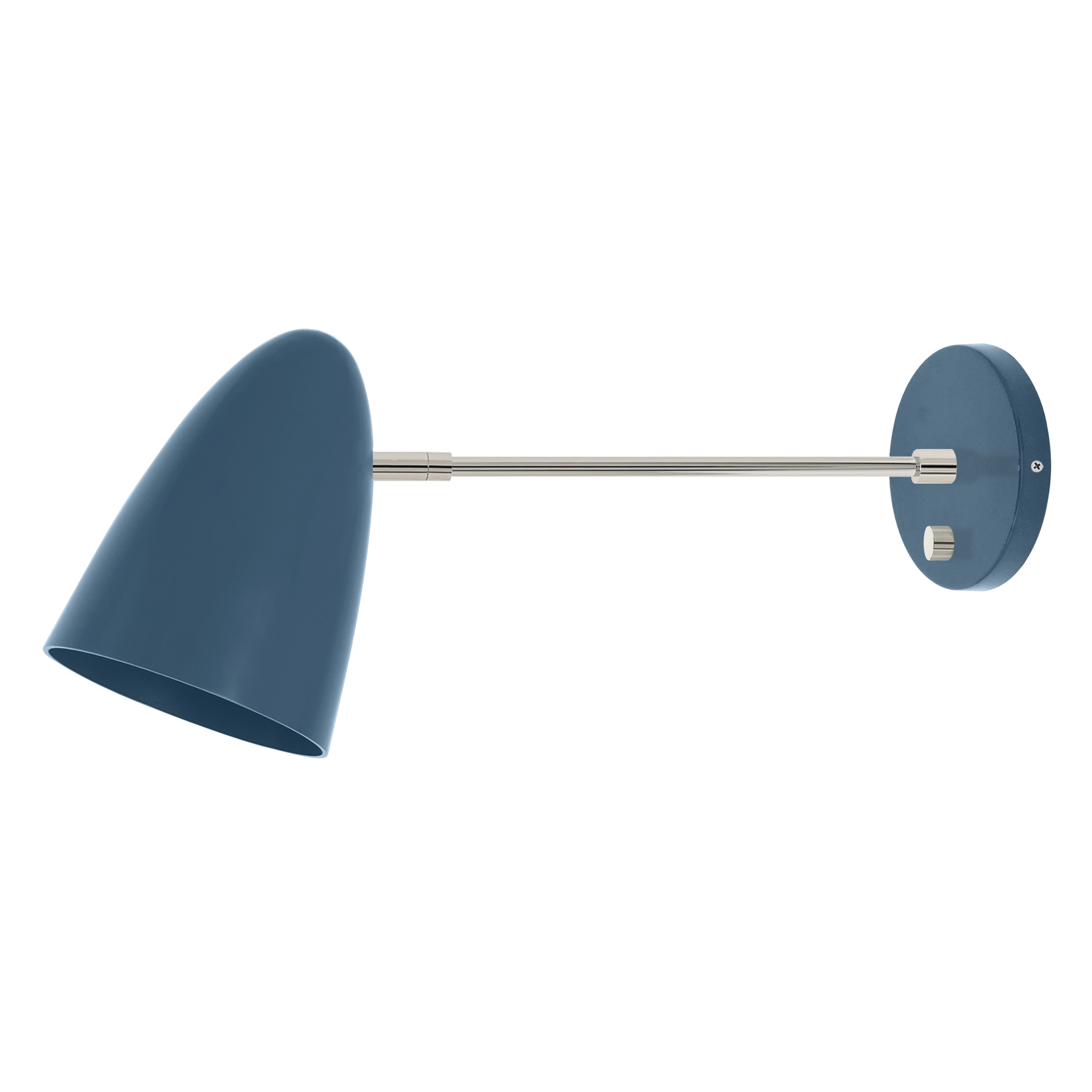Nickel and slate blue color Boom sconce 10" arm Dutton Brown lighting