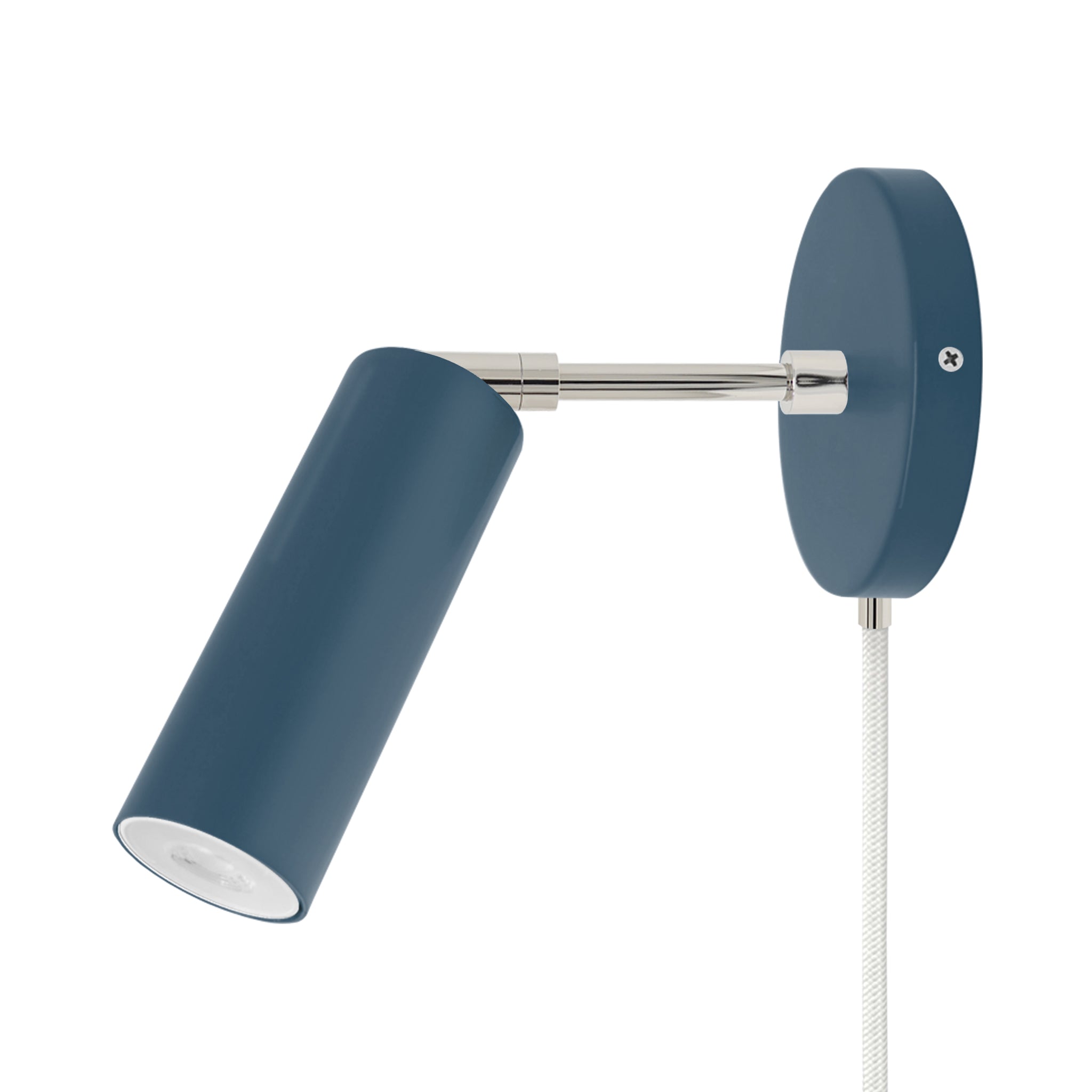 Nickel and slate blue color Reader plug-in sconce 3" arm Dutton Brown lighting