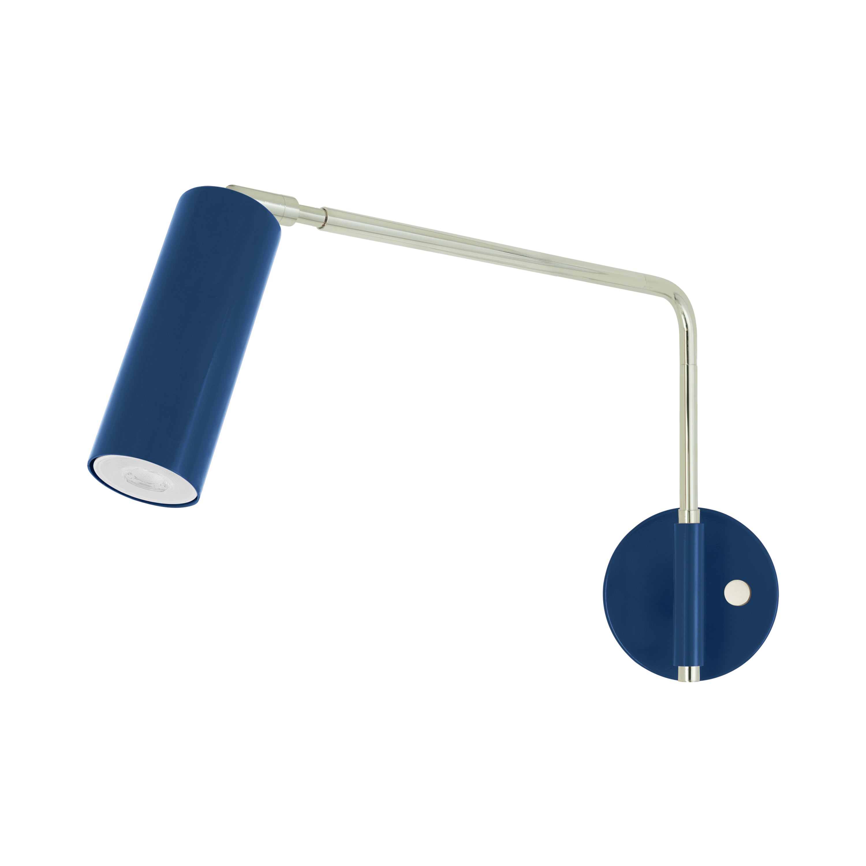 Nickel and cobalt color Color Reader Swing Arm sconce Dutton Brown lighting