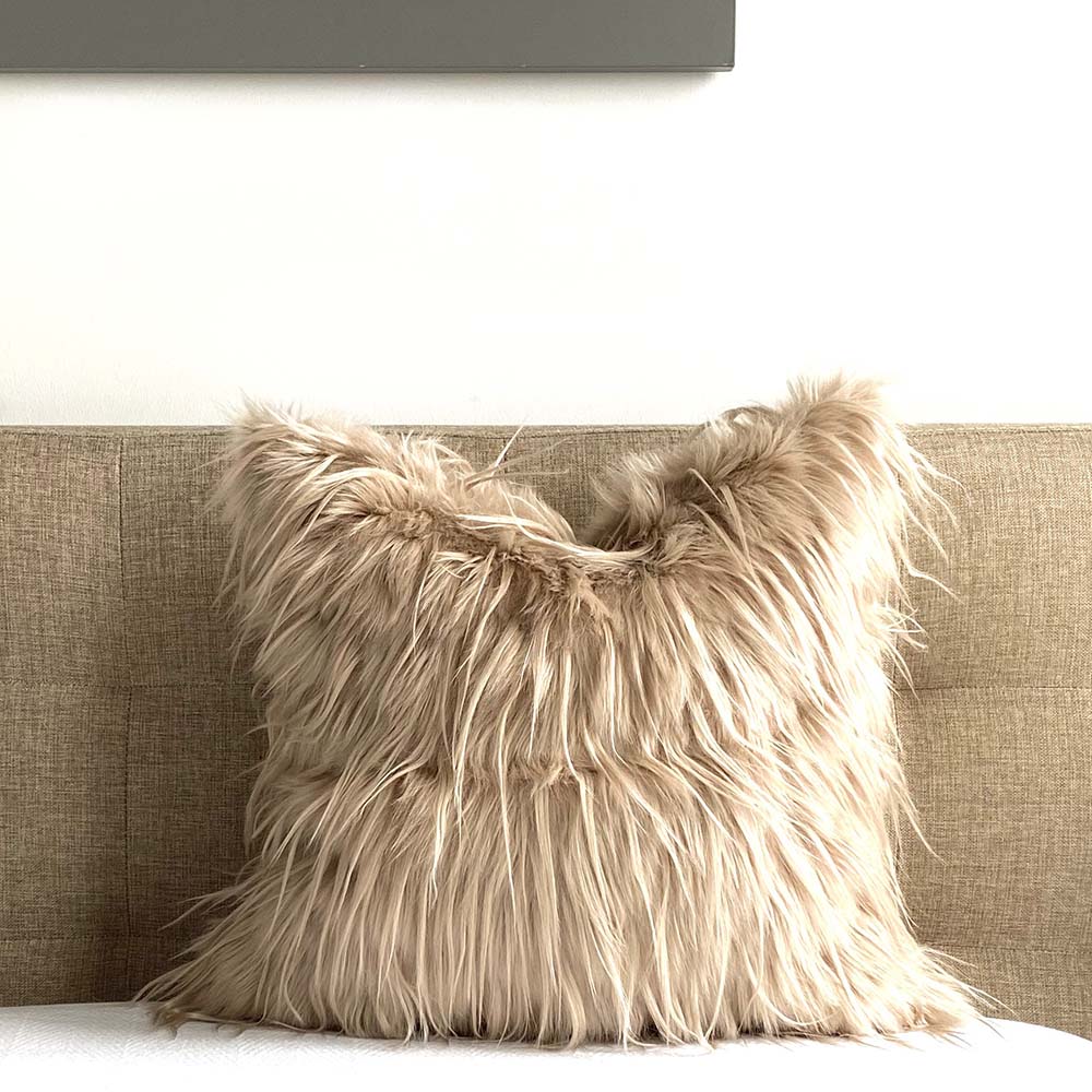 mongolian fur pillow cover gray wolfy Dutton Brown