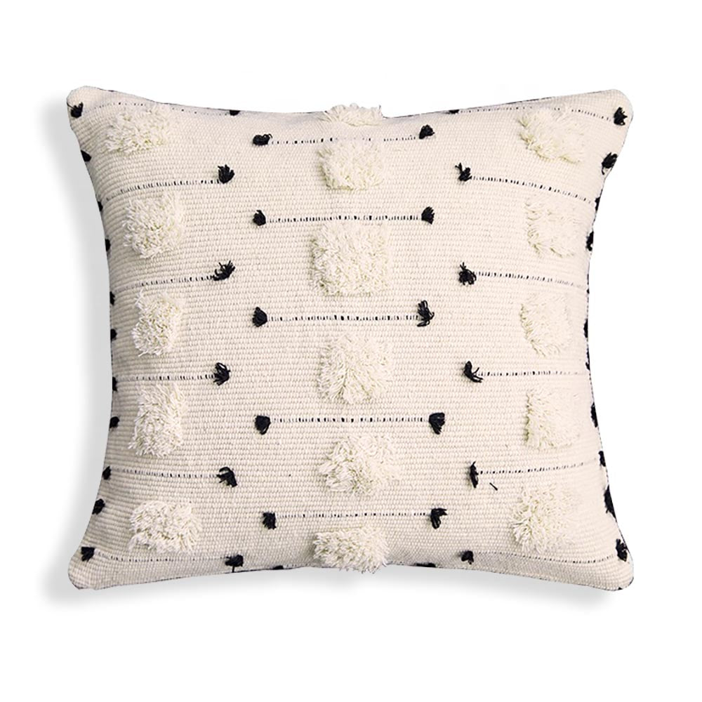 Threaded Swedish Tuft Pillow Cover White Black 18"x18"