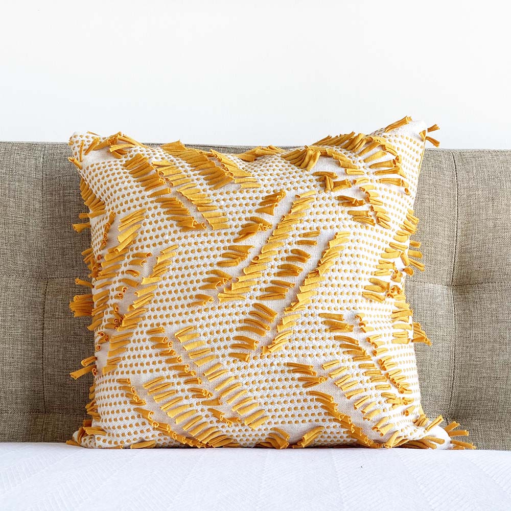 Frill Boho Fringe Pillow Cover Amber Yellow