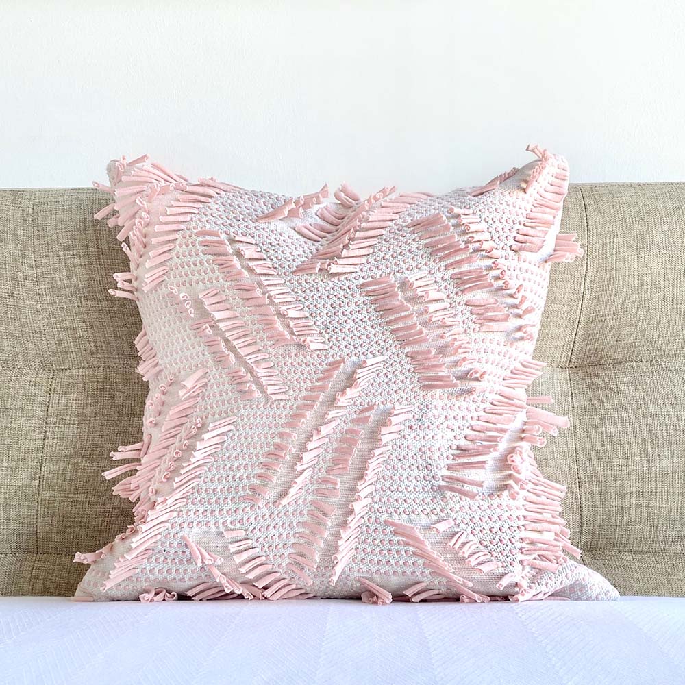 rose quartz Frill Boho Fringe Pillow Cover Dutton Brown
