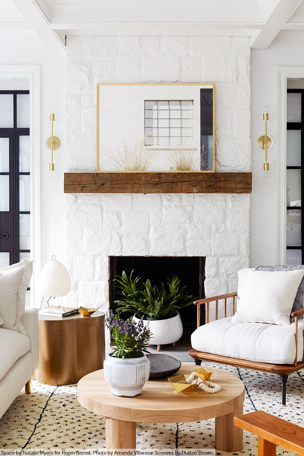 Brass Bianca sconce 20" by Dutton Brown. Space by Natalie Myers for Room Secret. Photo by Amanda Villanueva.