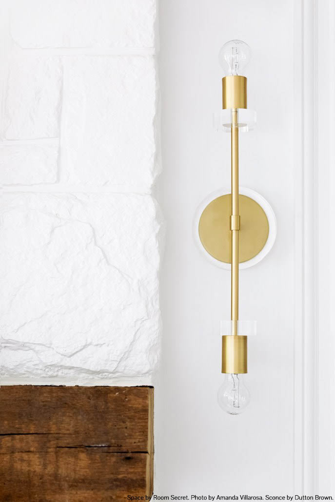 Brass Bianca sconce 20" by Dutton Brown. Space by Natalie Myers for Room Secret. Photo by Amanda Villanueva. _hover