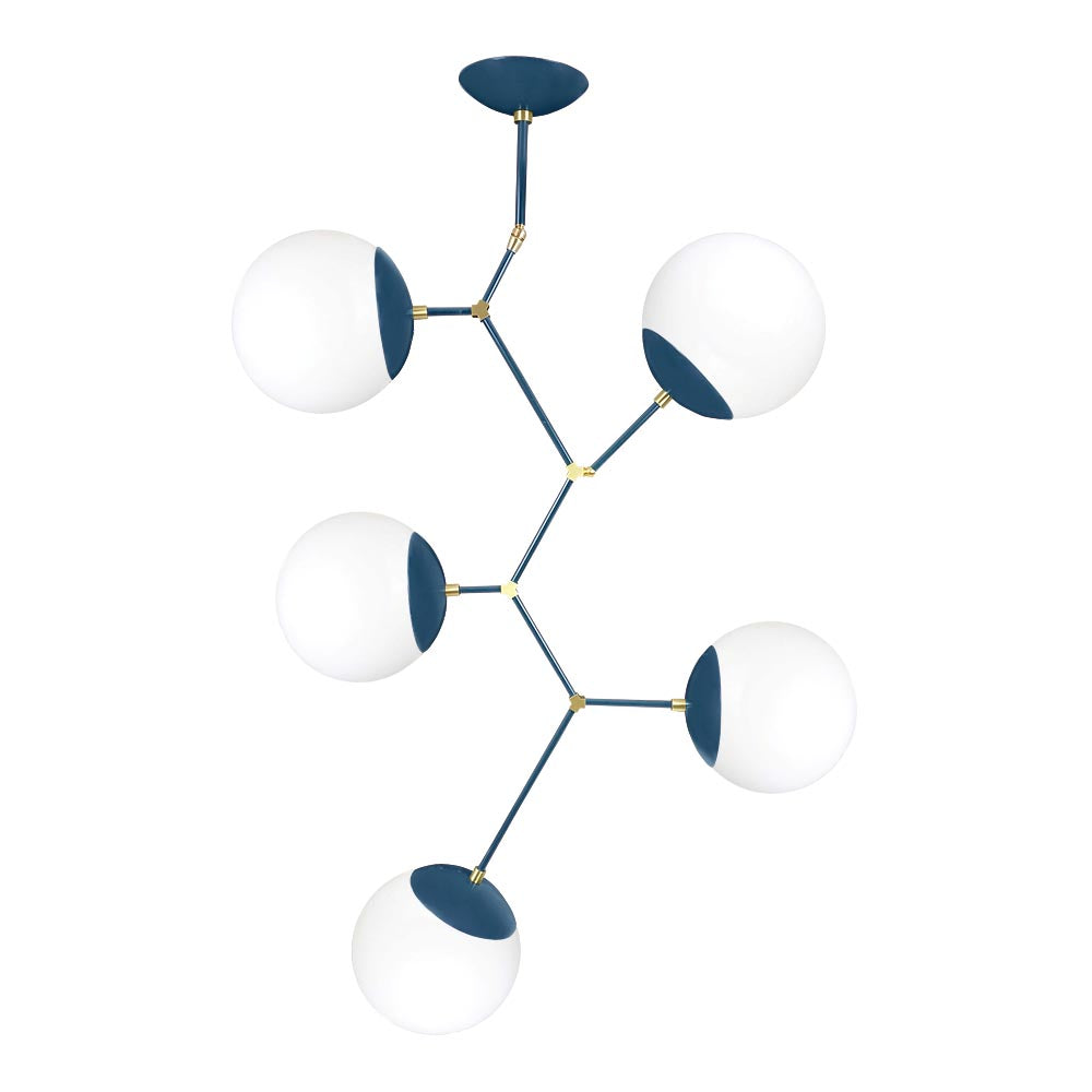 Brass and slate blue color Astar 5 chandelier Dutton Brown lighting