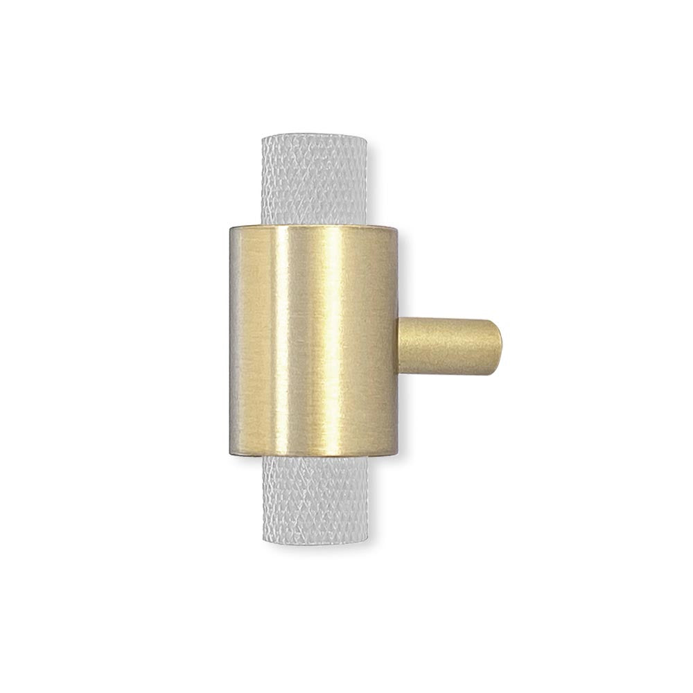 Brass and chalk color Tux knob Dutton Brown hardware