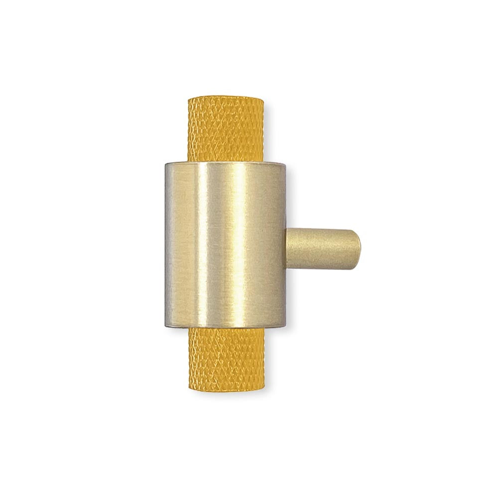 Brass and ochre color Tux knob Dutton Brown hardware