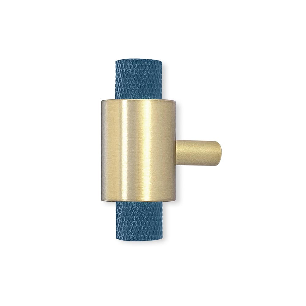 Brass and slate blue color Tux knob Dutton Brown hardware