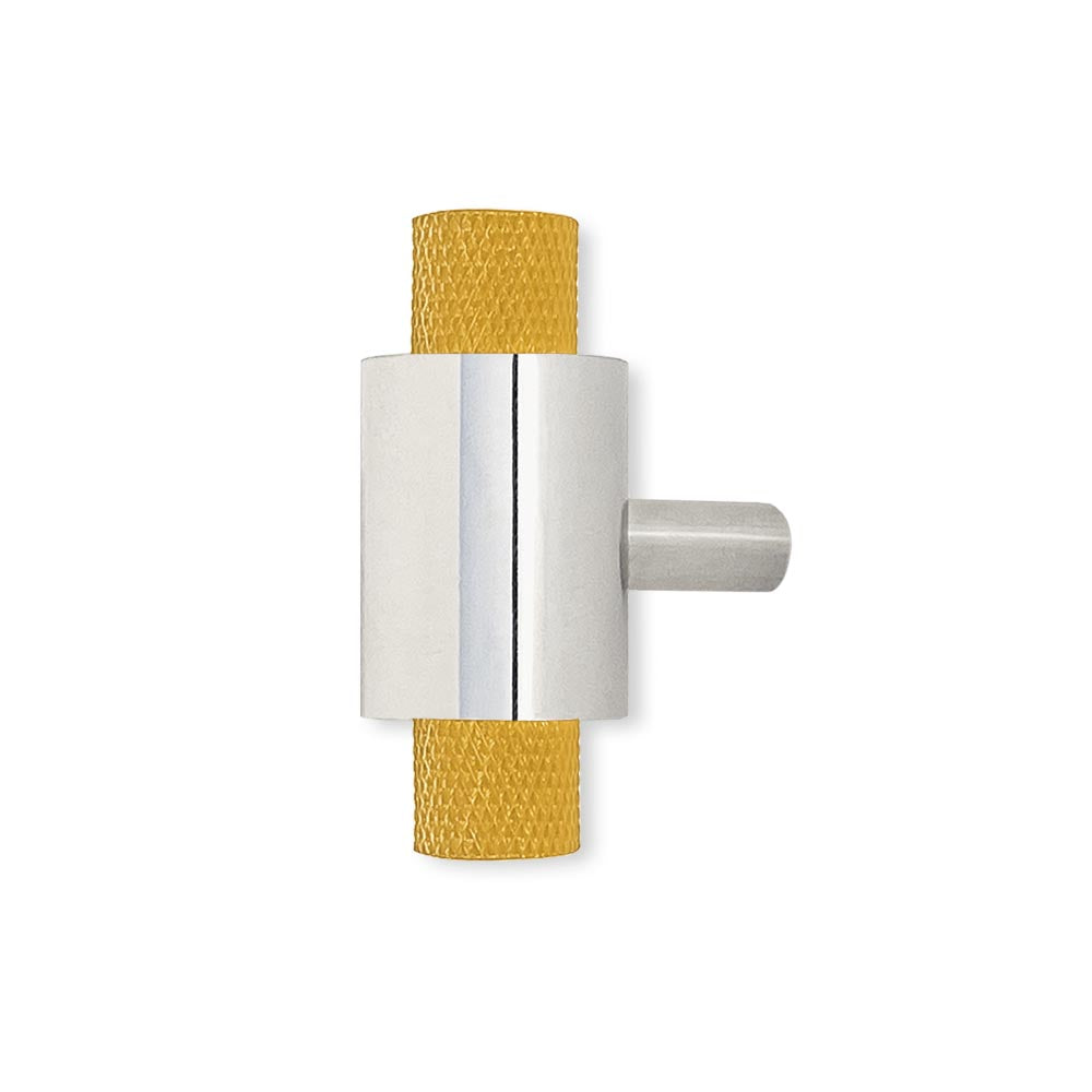 Nickel and ochre color Tux knob Dutton Brown hardware