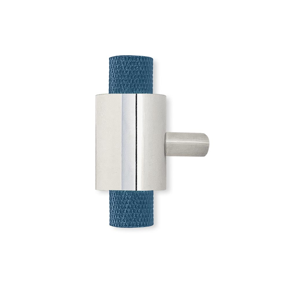 Nickel and slate blue color Tux knob Dutton Brown hardware