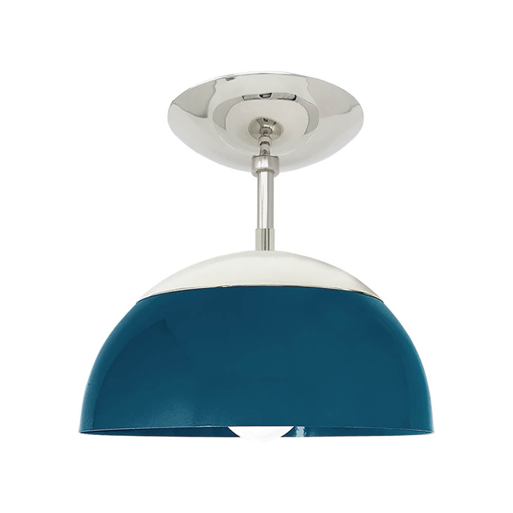 Nickel and slate blue color Cadbury flush mount 10" Dutton Brown lighting
