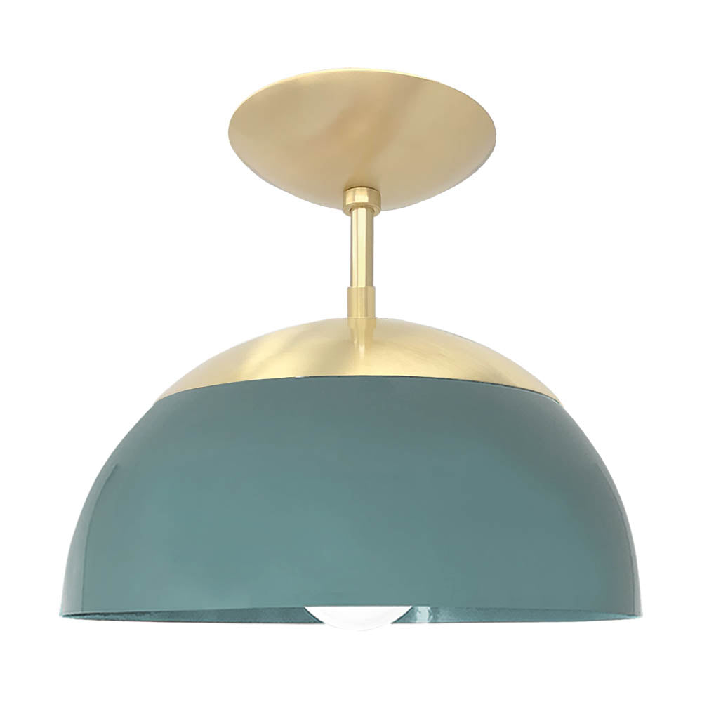 Brass and lagoon color Cadbury flush mount 12" Dutton Brown lighting
