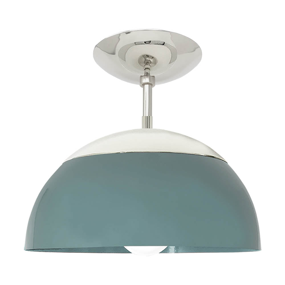 Nickel and python green color Cadbury flush mount 12" Dutton Brown lighting